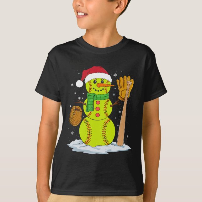 Christmas Snowman Softbyll Pitcher Boys Kids Teens T-Shirt (Vorderseite)