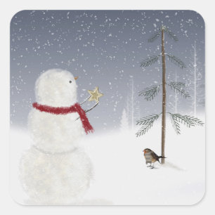 Christmas Snowman Star Quadratischer Aufkleber