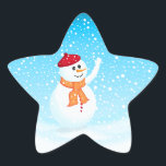 Christmas Snowman Sticker<br><div class="desc">Vollständig anpassbarer blau, schneebedeckter Winterurlaub-Aufkleber mit einem glücklichen Schneemann winkend. Der Schneemann befindet sich auf einer separaten Ebene, sodass er leicht verkleinert oder verschoben werden kann ... Klicken Sie einfach auf "Anpassen".</div>