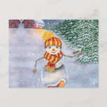 Christmas snowman walking postkarte<br><div class="desc">christmas snowman doll man, 
fun painting celebrate love , 
funny cheerful drawn snowflake, 
vintage scarf forest cute, 
cartoon drawing art merry , 
new white season snow, 
celebration happy illustration , 
winter holiday santa year, 
tree house hat, 
doll christmas snowman man, </div>