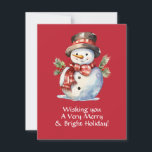 Christmas Snowman Wassercolor Custom Card Feiertagskarte<br><div class="desc">In dieser Urlaubssaison erleben Sie den Winterzauber mit unserer bezaubernden Weihnachtskarte,  die einen zauberhaften Wasserfarbenschneemann mit Wärme und Fröhlichkeit ausstrahlt. Fügen Sie Ihre Nachricht und Signatur auf der Rückseite dieser Karte hinzu.</div>
