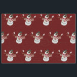 Christmas Snowman Watercolor Red Script Decoupage Seidenpapier<br><div class="desc">"Niedliches Weihnachtsschneemann Aquarell Red Script Decoupage Tissue ist ideal für Decoupage, Crafting und elegante Geschenke." Niedlicher und bezaubernder, klassischer Schneemann wurde in Aquarell gemalt. Er hat einen schwarzen Top-Hut, Fäustlinge und hält ein typografisches Banner, das "Frohe Weihnachten" sagt! Der tiefe, weihnachtliche rote Hintergrund kann geändert werden und hat eine bräunliche,...</div>
