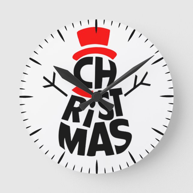 Christmas Snowman Word Art Runde Wanduhr (Vorderseite)