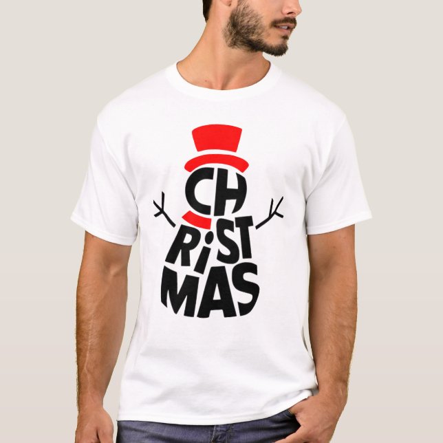 Christmas Snowman Word Art  T-Shirt (Vorderseite)