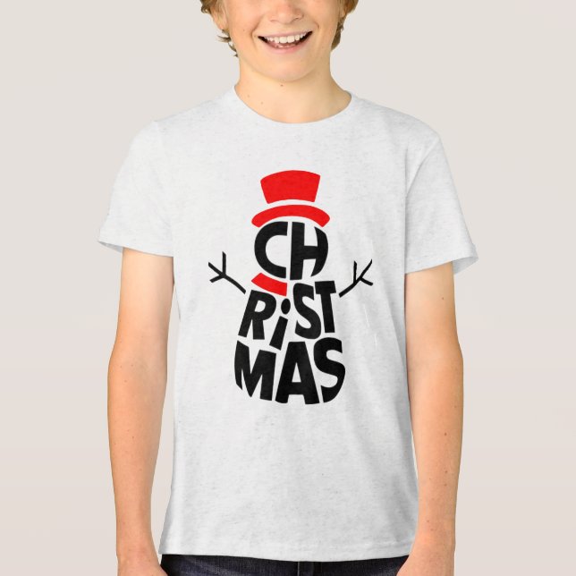 Christmas Snowman Word Art  Tri-Blend Shirt (Vorderseite)