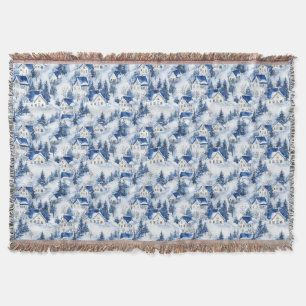 Christmas Snowy Blue Throw Blanket Decke