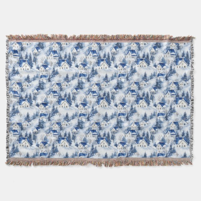 Christmas Snowy Blue Throw Blanket Decke (Vorderseite)