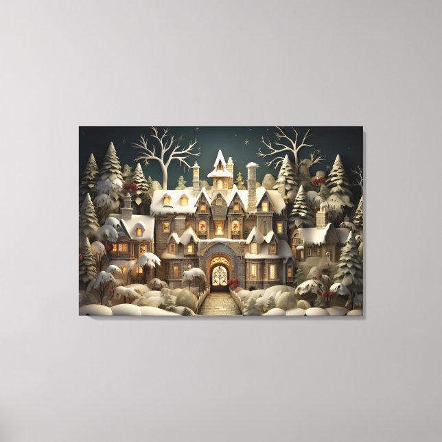 Christmas Snowy Manor Storybook Wonderland Leinwanddruck (Vorderseite)