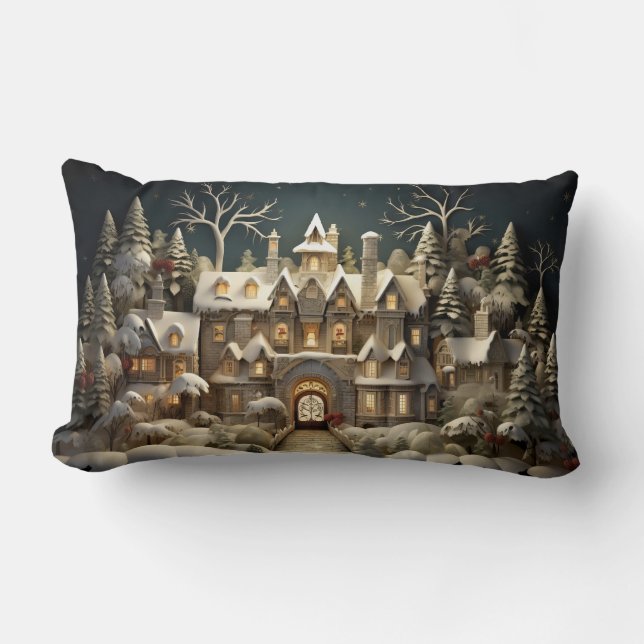 Christmas Snowy Manor Storybook Wonderland Lendenkissen (Vorderseite)
