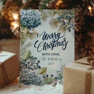 Christmas Snowy Pine Hydrangea Feiertagskarte