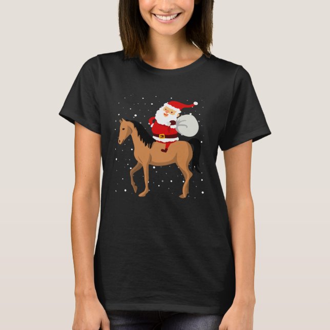 Christmas Snowy Santa Riding Horse Xmas Ugly T-Shirt (Vorderseite)