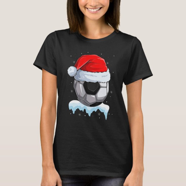 Christmas Soccer Ball Santa Hat Funny Sport Xmas B T-Shirt (Vorderseite)