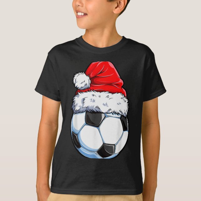 Christmas Soccer Ball Santa Hat Funny Srts Xmas Bo T-Shirt (Vorderseite)