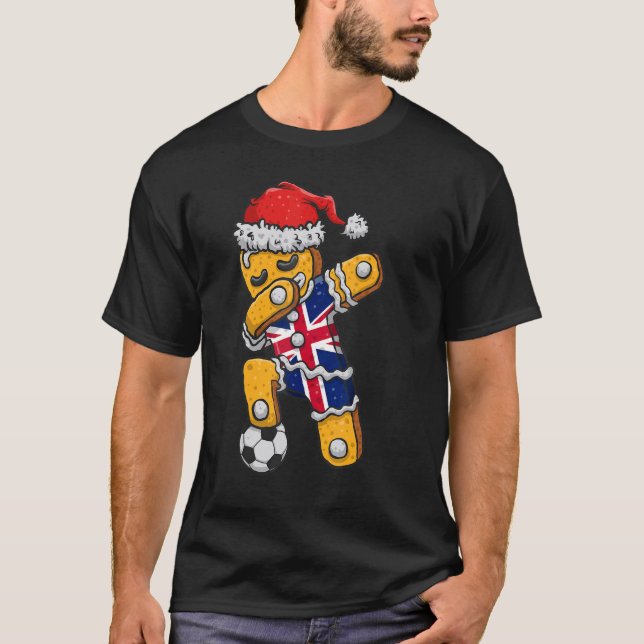 Christmas Soccer Boy Dabbing Gingerbread England F T-Shirt (Vorderseite)