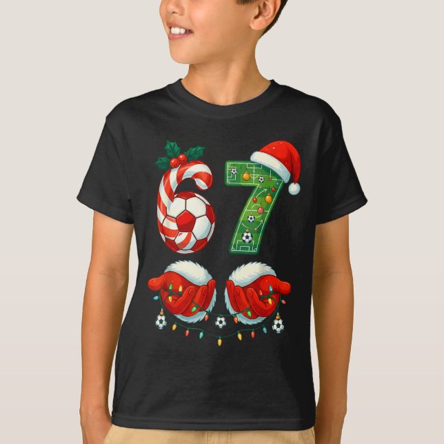 Christmas Soccer Drip Number 67 Boys Soccer Player T-Shirt (Vorderseite)