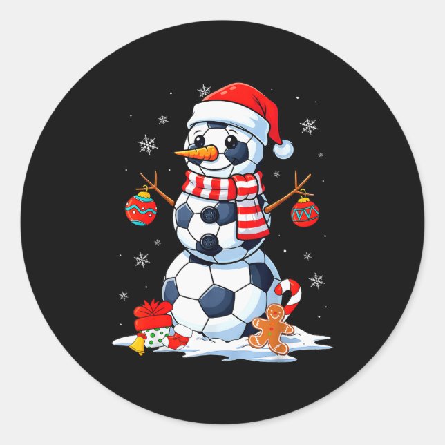 Christmas Soccer Funny Snowman Men Boys Kids  Runder Aufkleber (Vorderseite)