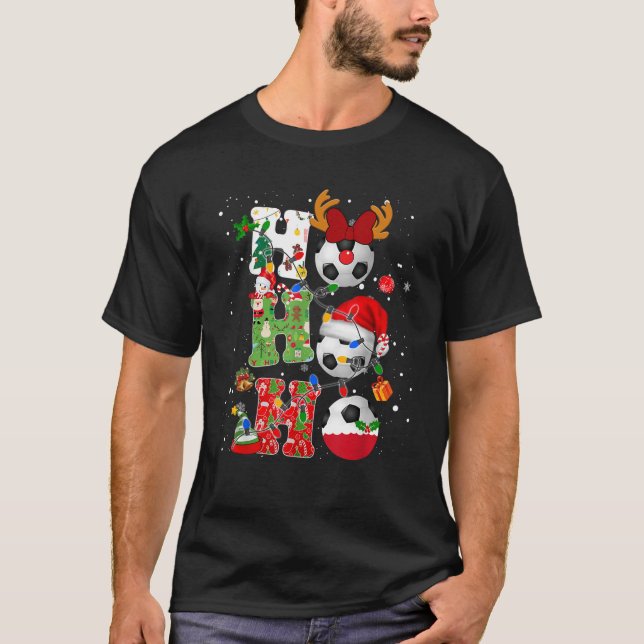 Christmas Soccer Ho Ho Ho Santa Reindeer Xmas Ligh T-Shirt (Vorderseite)