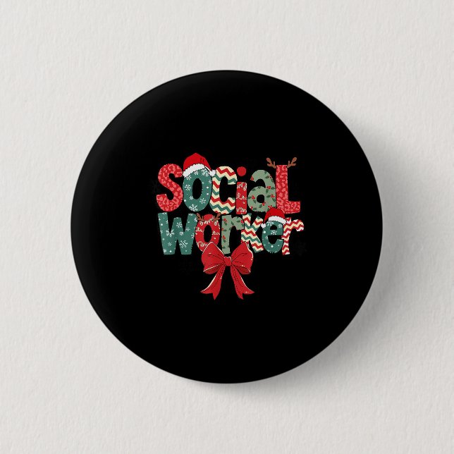 Christmas Social Worker Retro Xmas Tis The Season  Button (Vorderseite)