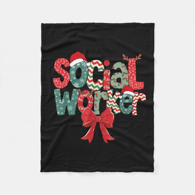Christmas Social Worker Retro Xmas Tis The Season  Fleecedecke (Vorderseite)