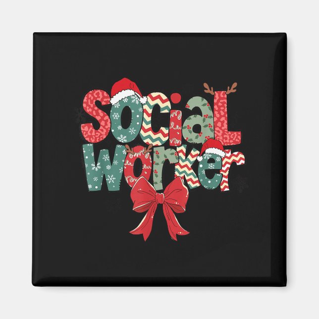 Christmas Social Worker Retro Xmas Tis The Season  Magnet (Vorne)