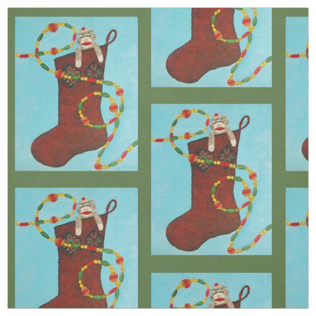 Christmas Sock Monkey Fabric Stoff (Muster)