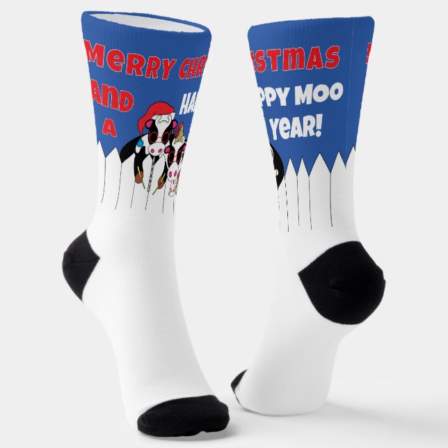 Christmas Socks Happy MOO Year! Socken (Gewinkelt)