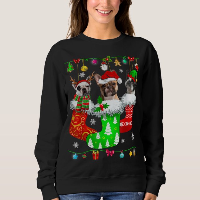 Christmas Socks Pajama French Bulldog Doppy Puppy  Sweatshirt (Vorderseite)