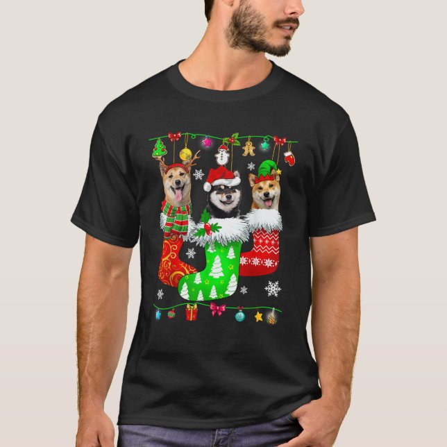 Christmas Socks Pajama Shiba Inu Dog Puppy Lover   T-Shirt (Vorderseite)
