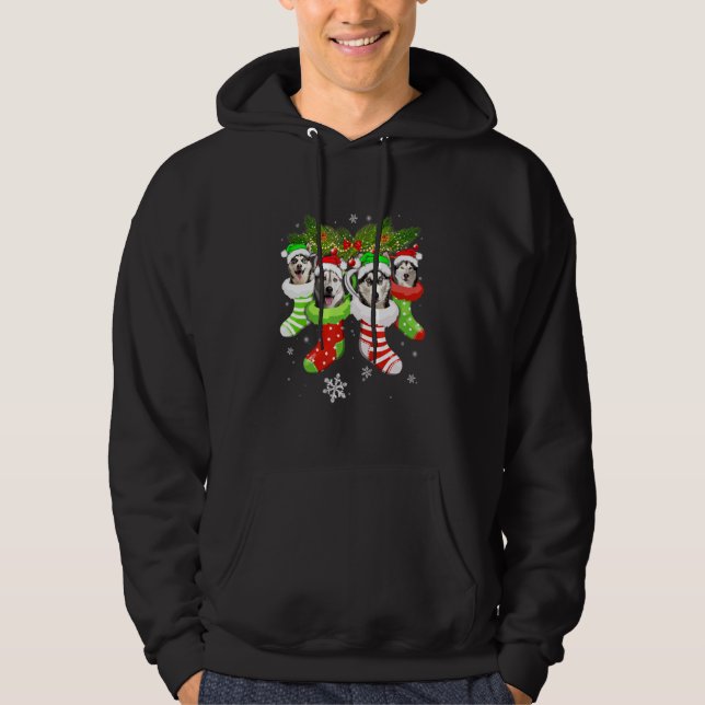 Christmas Socks Pajama Siberian Husky Dog Puppy Hoodie (Vorderseite)
