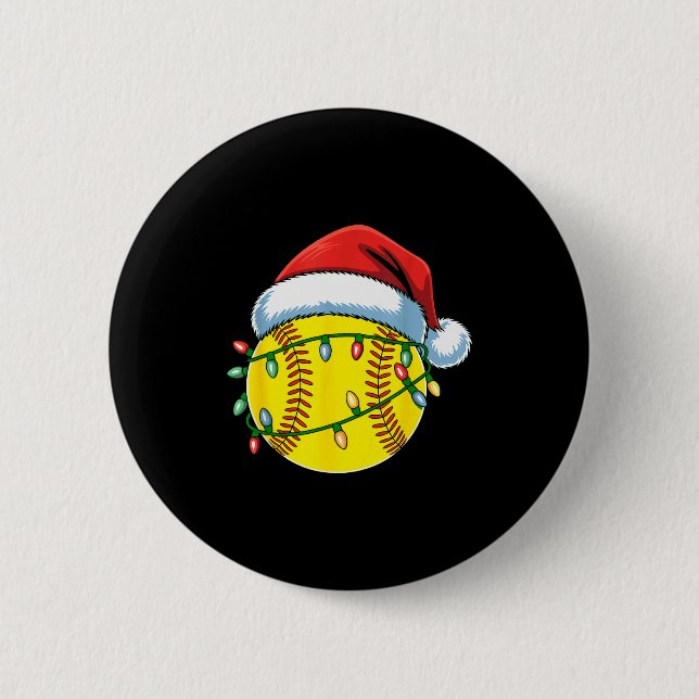 Christmas Softball Ball Santa Hat Softball Xmas Li Button (Vorderseite)