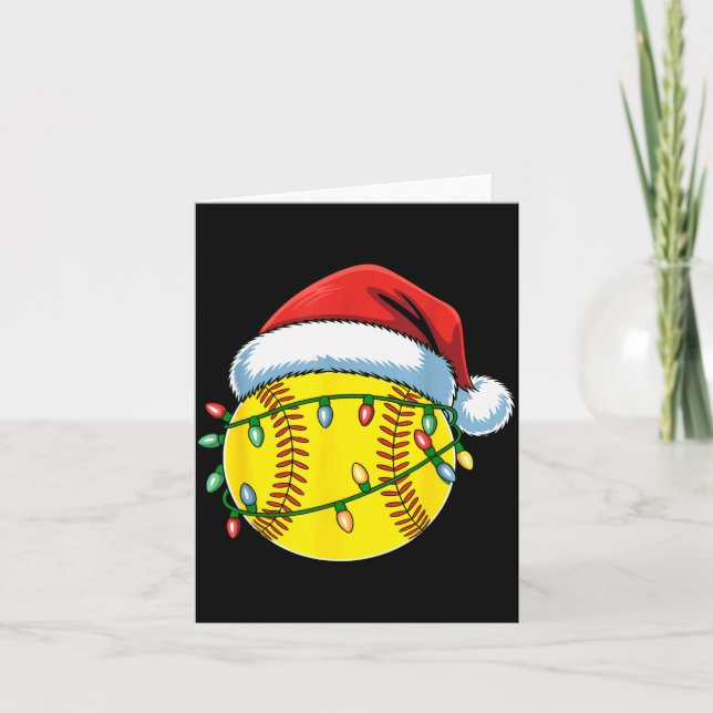 Christmas Softball Ball Santa Hat Softball Xmas Li Karte (Vorderseite)