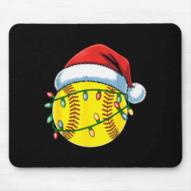 Christmas Softball Ball Santa Hat Softball Xmas Li Mousepad (Vorne)