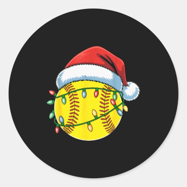 Christmas Softball Ball Santa Hat Softball Xmas Li Runder Aufkleber (Vorderseite)