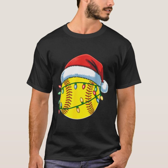 Christmas Softball Ball Santa Hat Softball Xmas Li T-Shirt (Vorderseite)