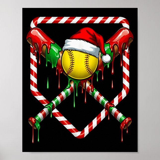 Christmas Softball Santa Hat Ice Cream Drip Men Wo Poster (Vorne)