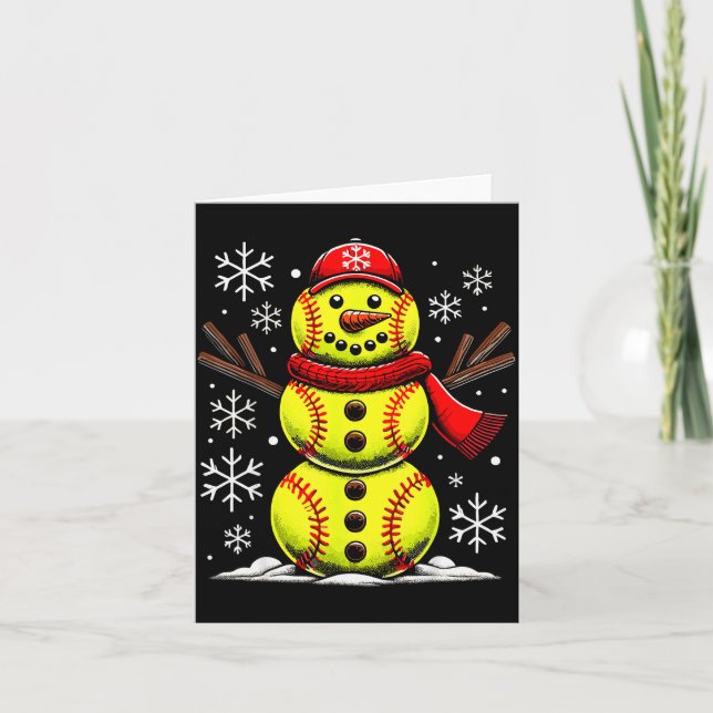 Christmas Softball Snowman Girls, Softball Christm Karte (Vorderseite)