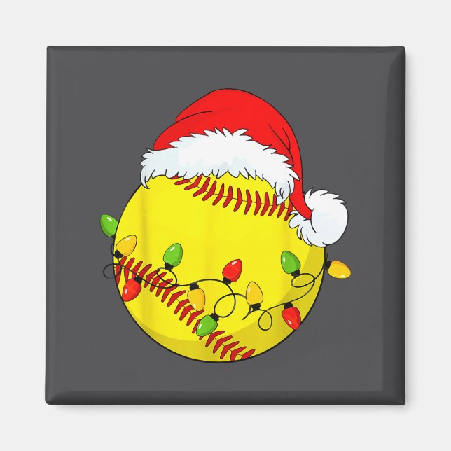 Christmas Softball Xmas Santa Srts Hat Mens Womens Magnet (Vorne)