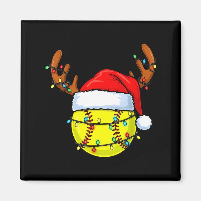 Christmas Softball Xmas Santa Srts Hat Mens Womens Magnet (Vorne)