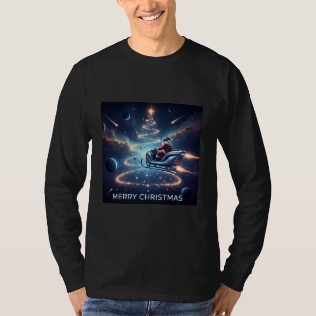 Christmas Space Santa Sleigh T-Shirt (Vorderseite)