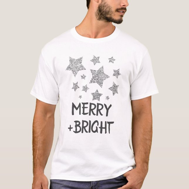 Christmas Sparkle Stars froh hell T-Shirt (Vorderseite)