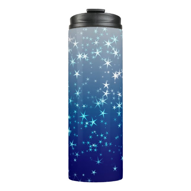 Christmas Sparkles Stars Blue Sky Thermosbecher (Vorderseite)