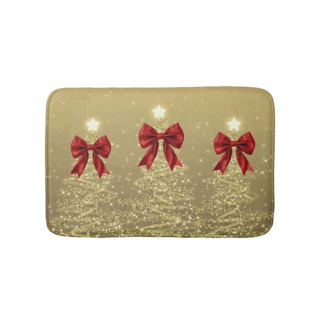 Christmas Sparkling Trees Gold Faux Red Bow  Badematte (Vorderseite)