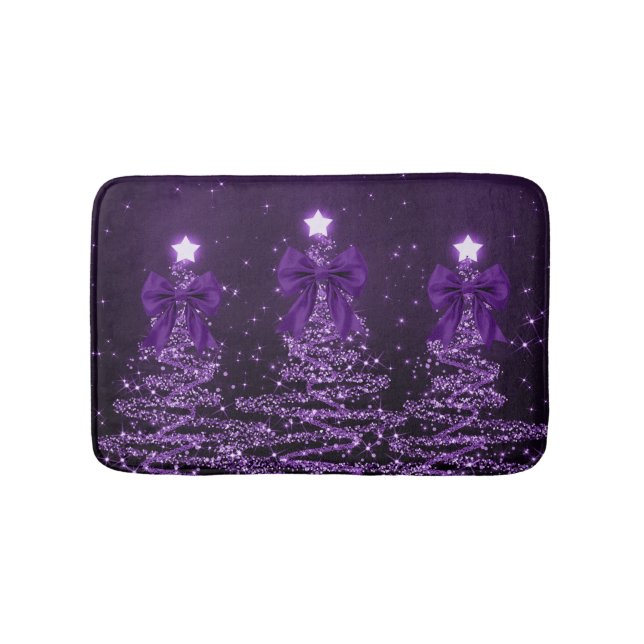 Christmas Sparkling Trees Purple Faux Bow  Badematte (Vorderseite)