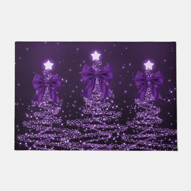 Christmas Sparkling Trees Purple Faux Bow  Fußmatte (Vorderseite)