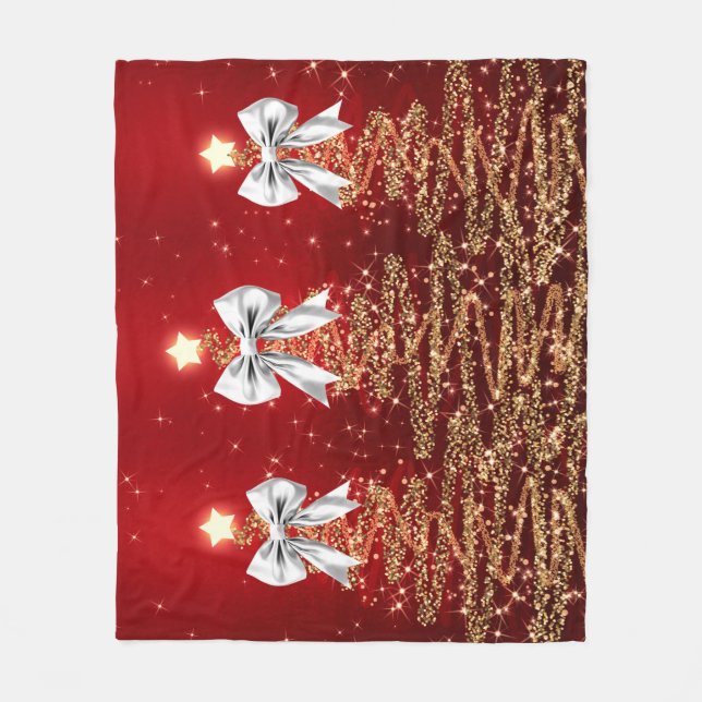 Christmas Sparkling Trees Red Gold Silver Bow  Fleecedecke (Vorderseite)