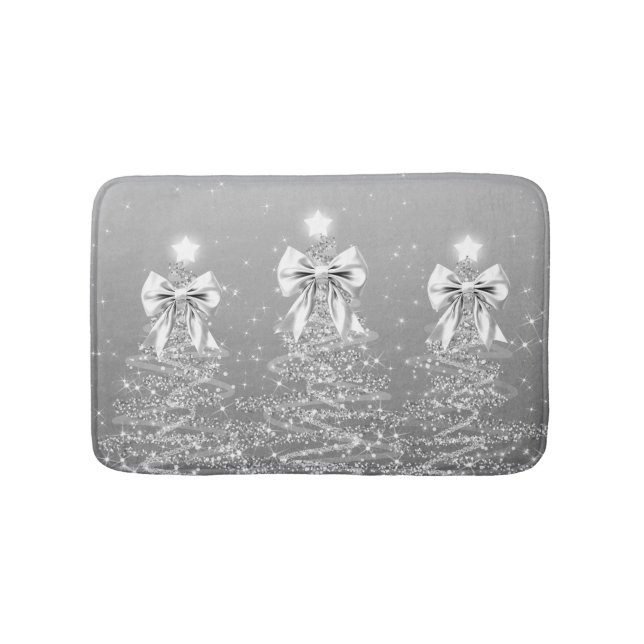 Christmas Sparkling Trees Silver Faux Bow  Badematte (Vorderseite)