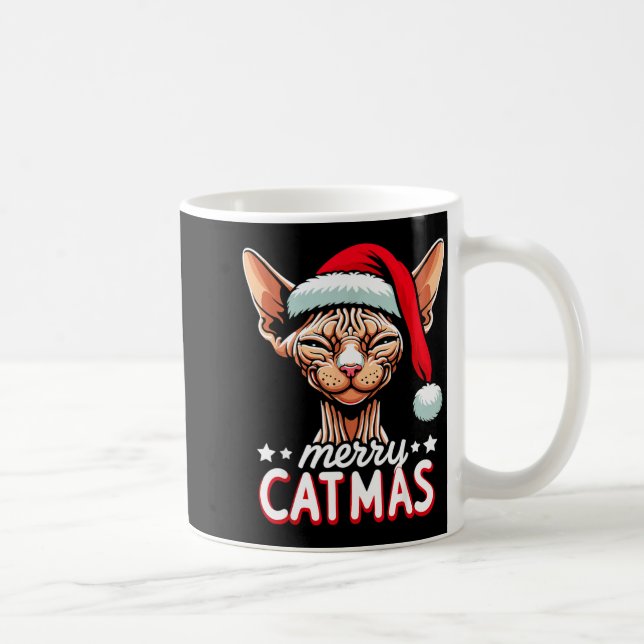 Christmas Sphynx Cat Merry Catmas Santa Hat Xmas  Kaffeetasse (Rechts)