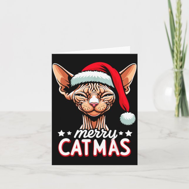 Christmas Sphynx Cat Merry Catmas Santa Hat Xmas  Karte (Vorderseite)