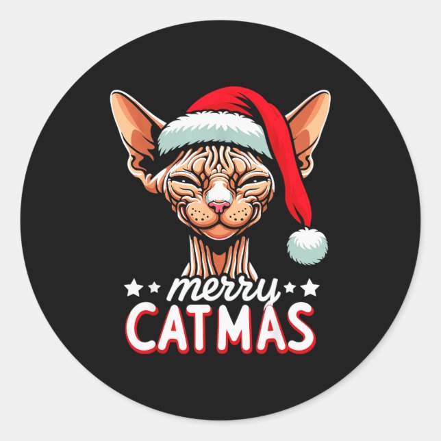 Christmas Sphynx Cat Merry Catmas Santa Hat Xmas  Runder Aufkleber (Vorderseite)