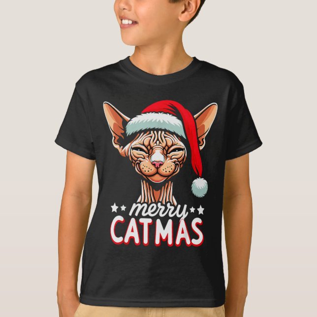 Christmas Sphynx Cat Merry Catmas Santa Hat Xmas  T-Shirt (Vorderseite)
